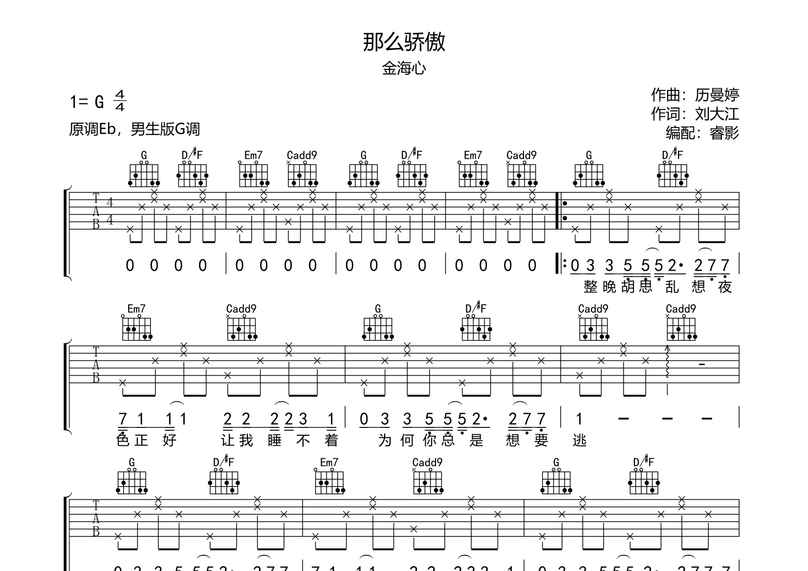 那么骄傲吉他谱(图片谱)_金海心