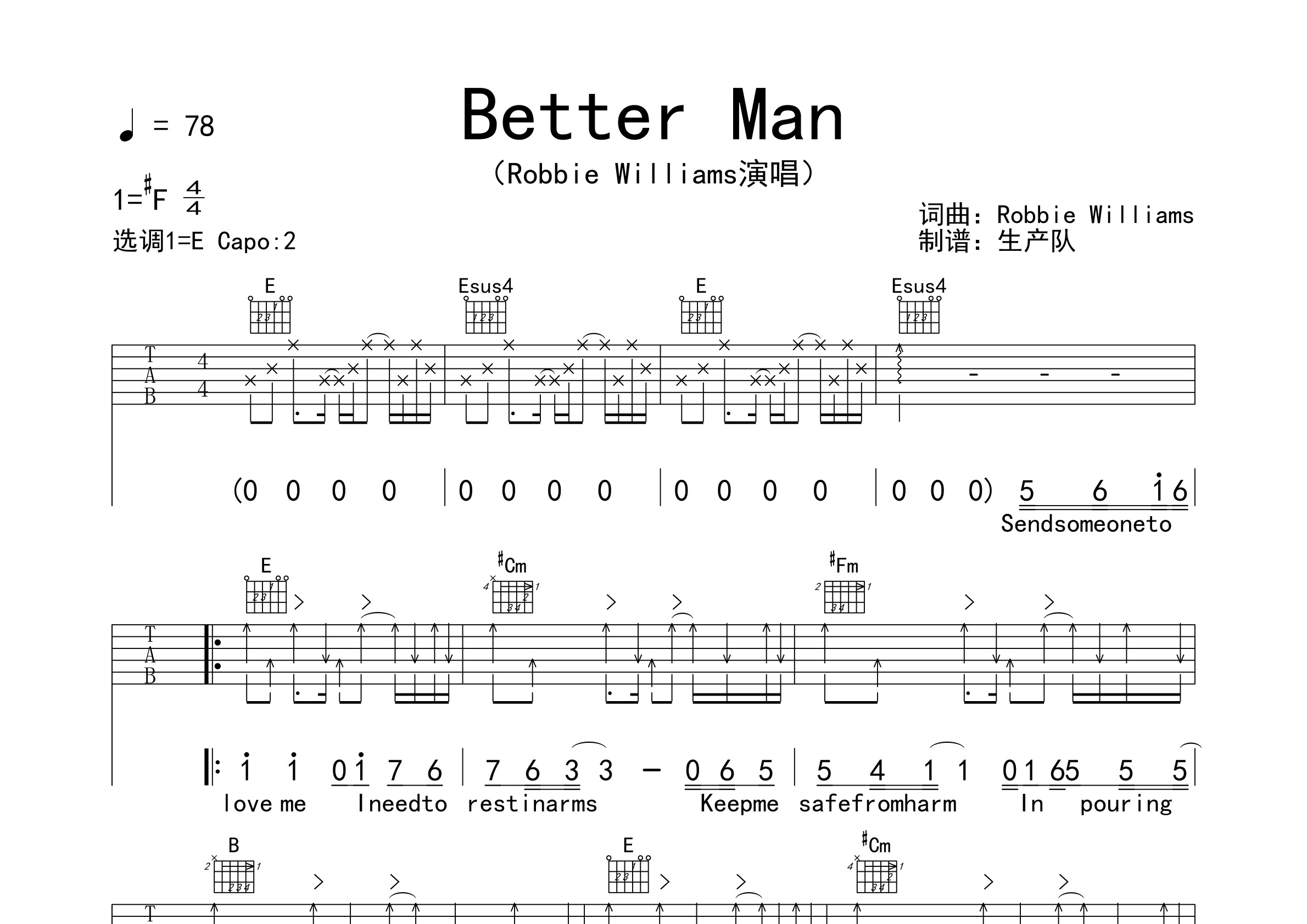 better man(原版吉他谱) 【欧美金曲】