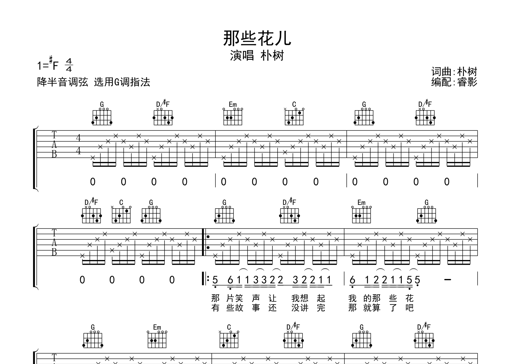 那些花兒吉他譜(圖片譜)_朴樹