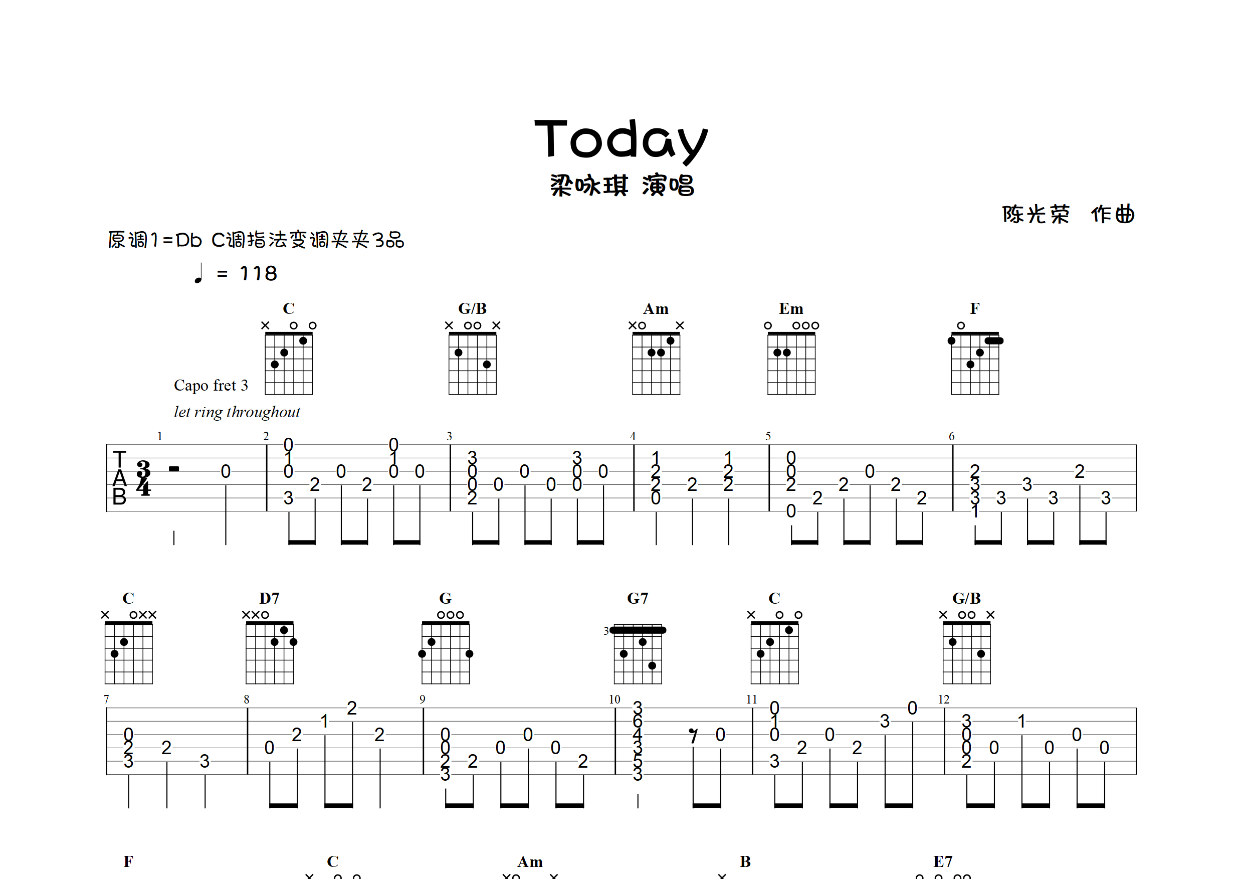 today(指弹独奏)吉他谱(图片谱,原版,独奏,指弹)_梁咏琪(gigi) - 吉他