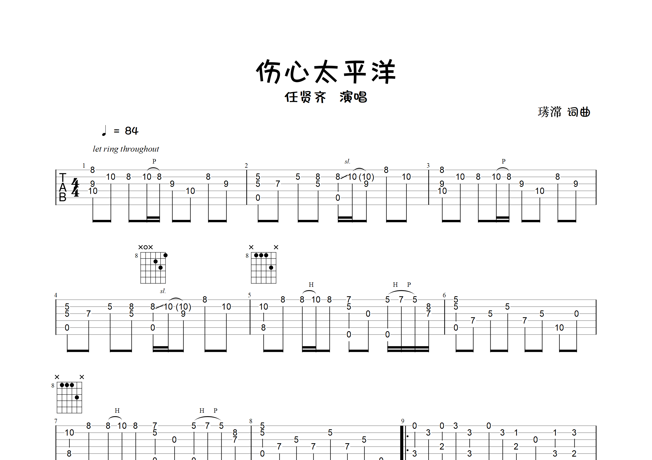 伤心太平洋(指弹独奏谱)吉他谱(图片谱,独奏,指弹)