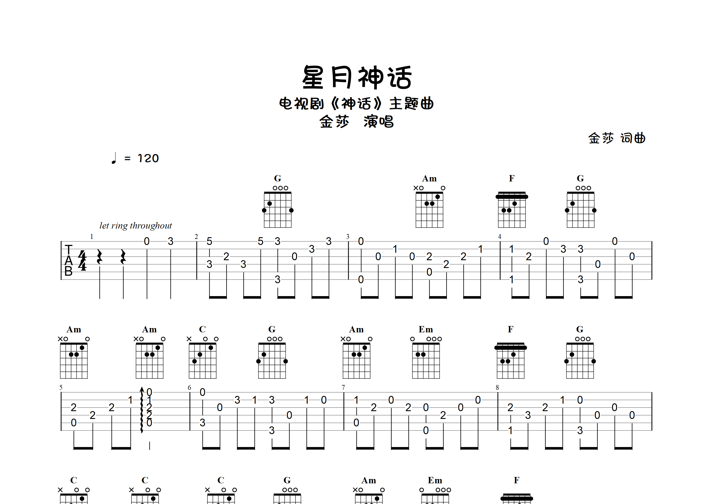 星月神话(指弹独奏谱)吉他谱(图片谱,指弹,独奏,简单版)_金莎(蓝菲琳)