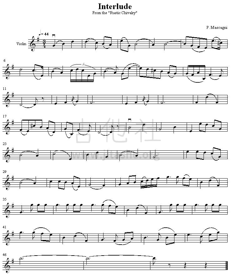 乡村骑士：间奏曲（Cavalleria rusticana:Intermezzo)吉他谱(图片谱,小提琴,古典,五线谱)_原声带(OST;Original Soundtrack;电影)_微信图片_20210208124152.png