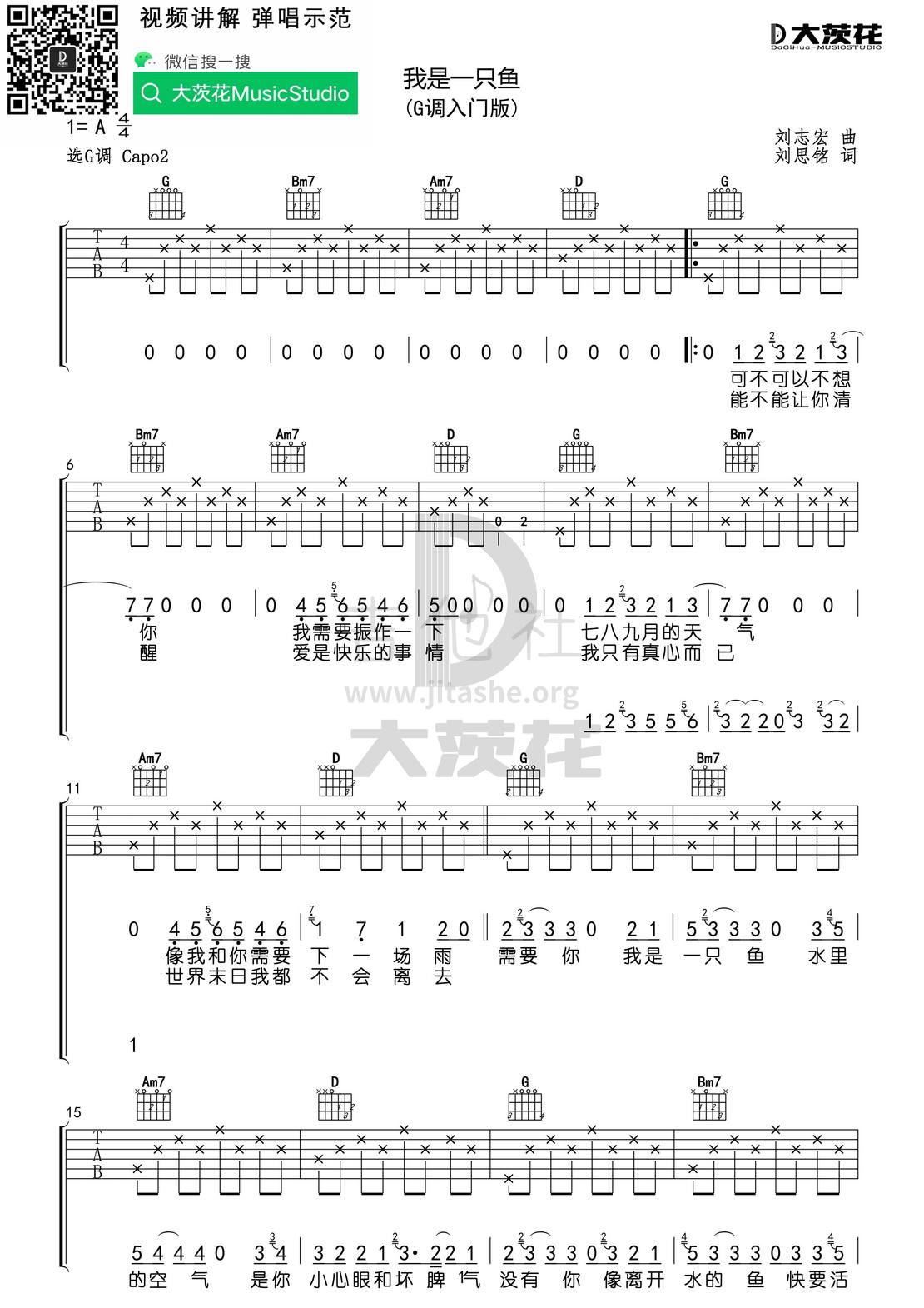 我是一只鱼(小宁制谱)吉他谱(图片谱,弹唱)_落日飞车_DCH 我是一只鱼 G调01.jpg