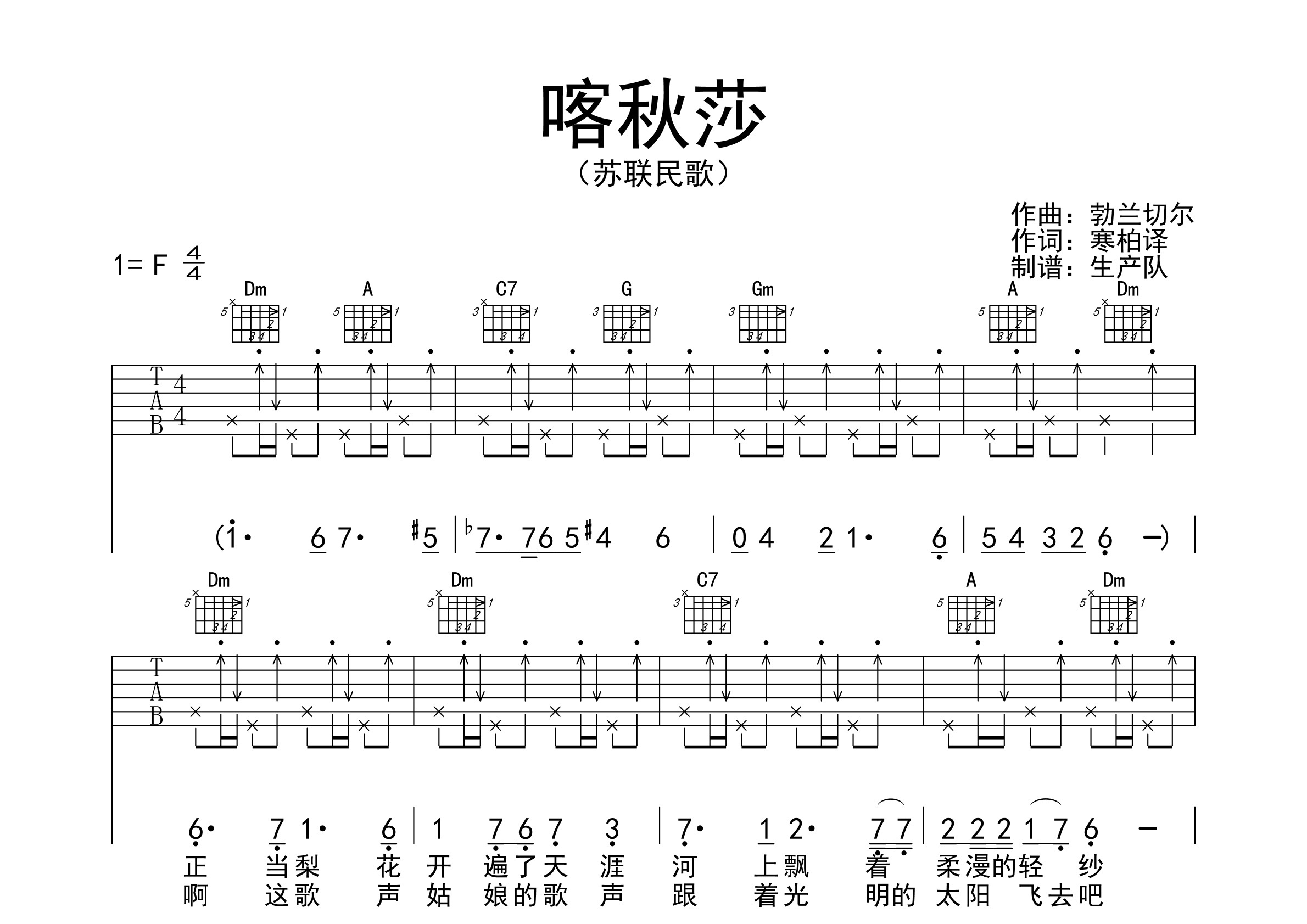 喀秋莎原版吉他谱怀旧经典