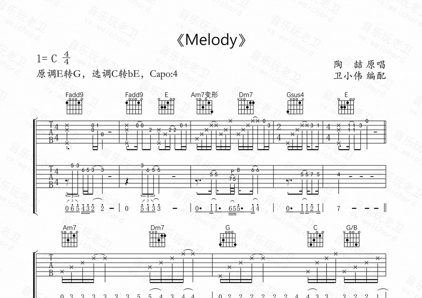 melody(c调精编版)吉他谱(图片谱,melody,陶喆,c调)_陶喆(david tao)