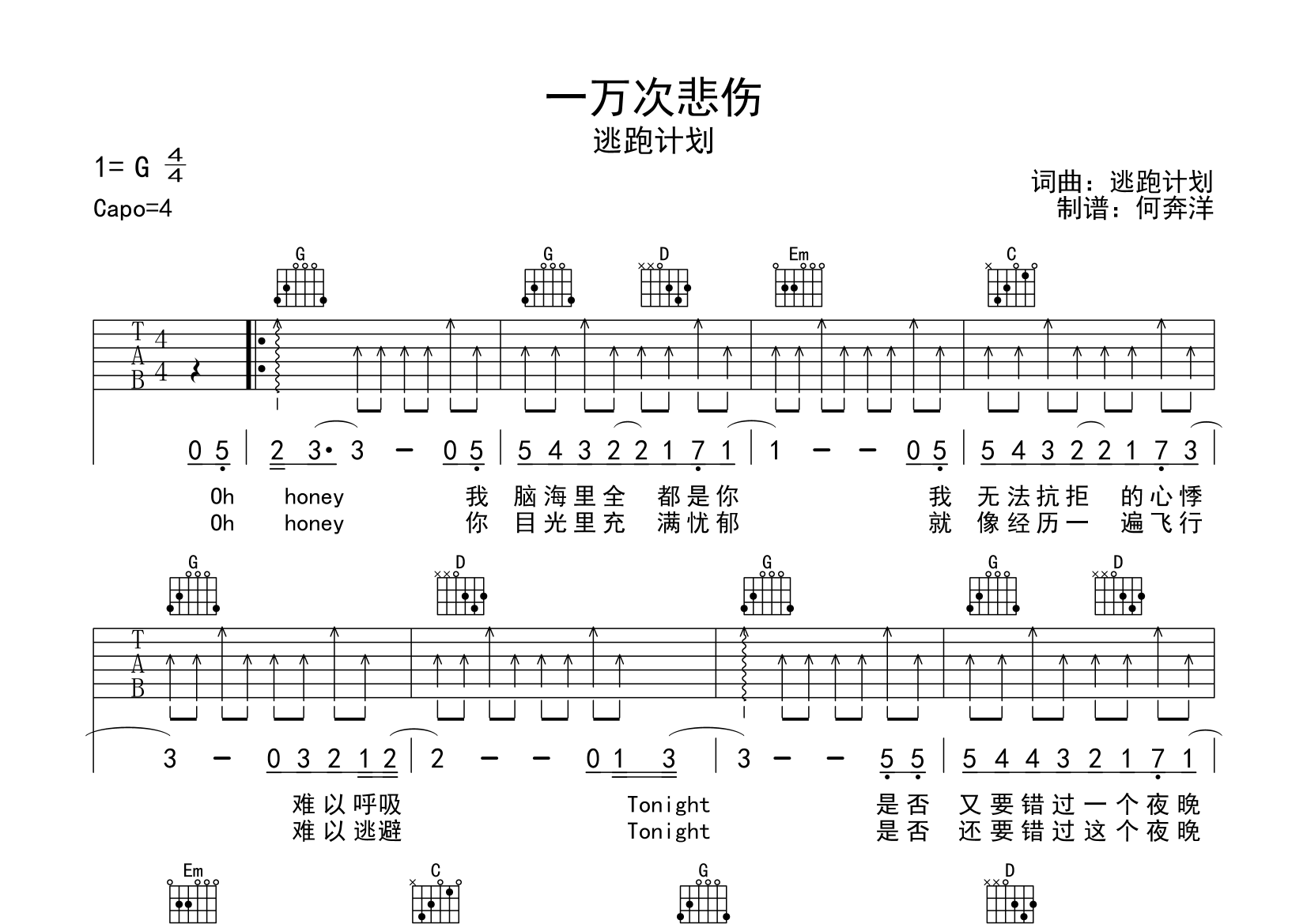 一万次悲伤简谱钢琴图片