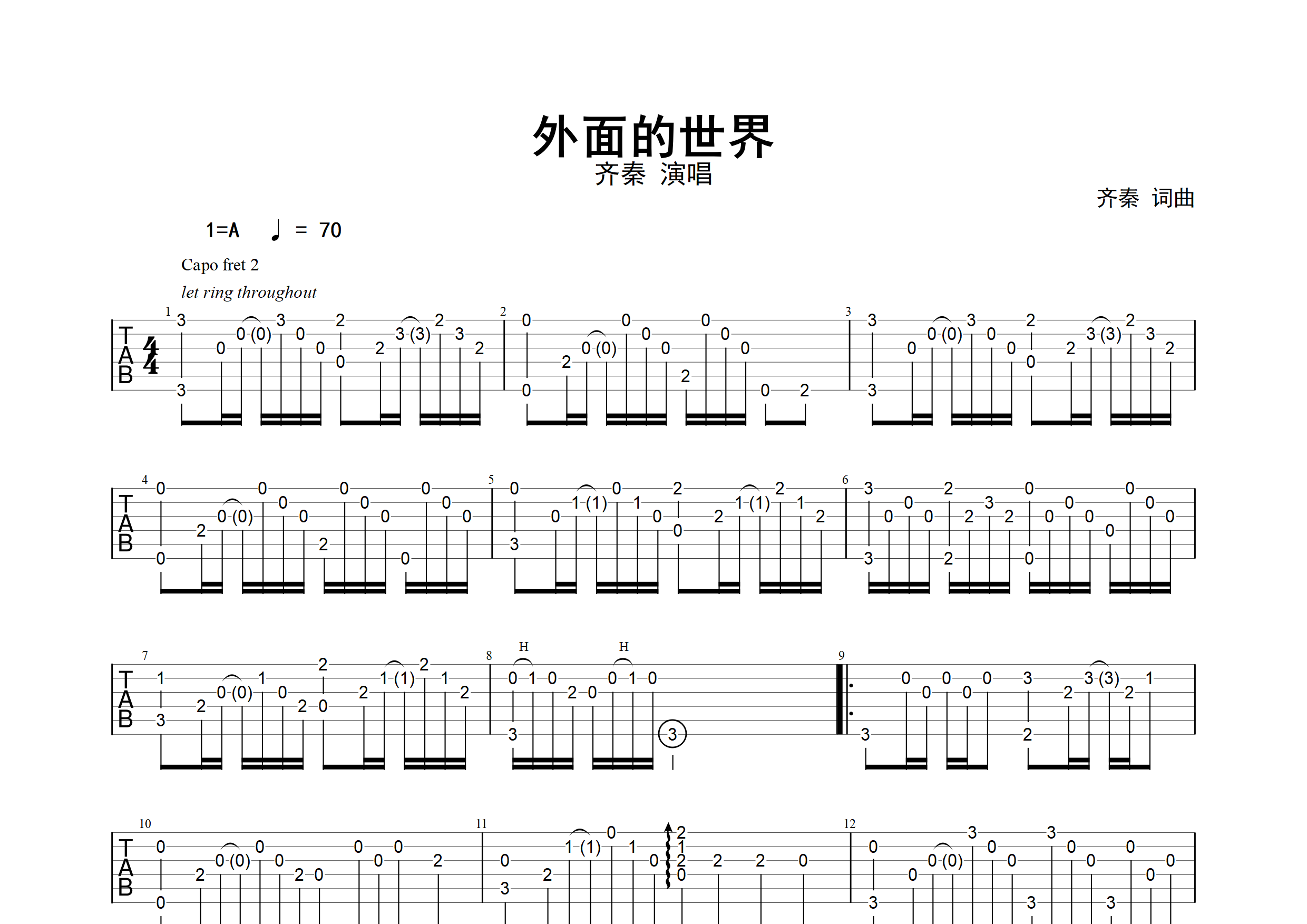 东尼指弹吉他谱图片