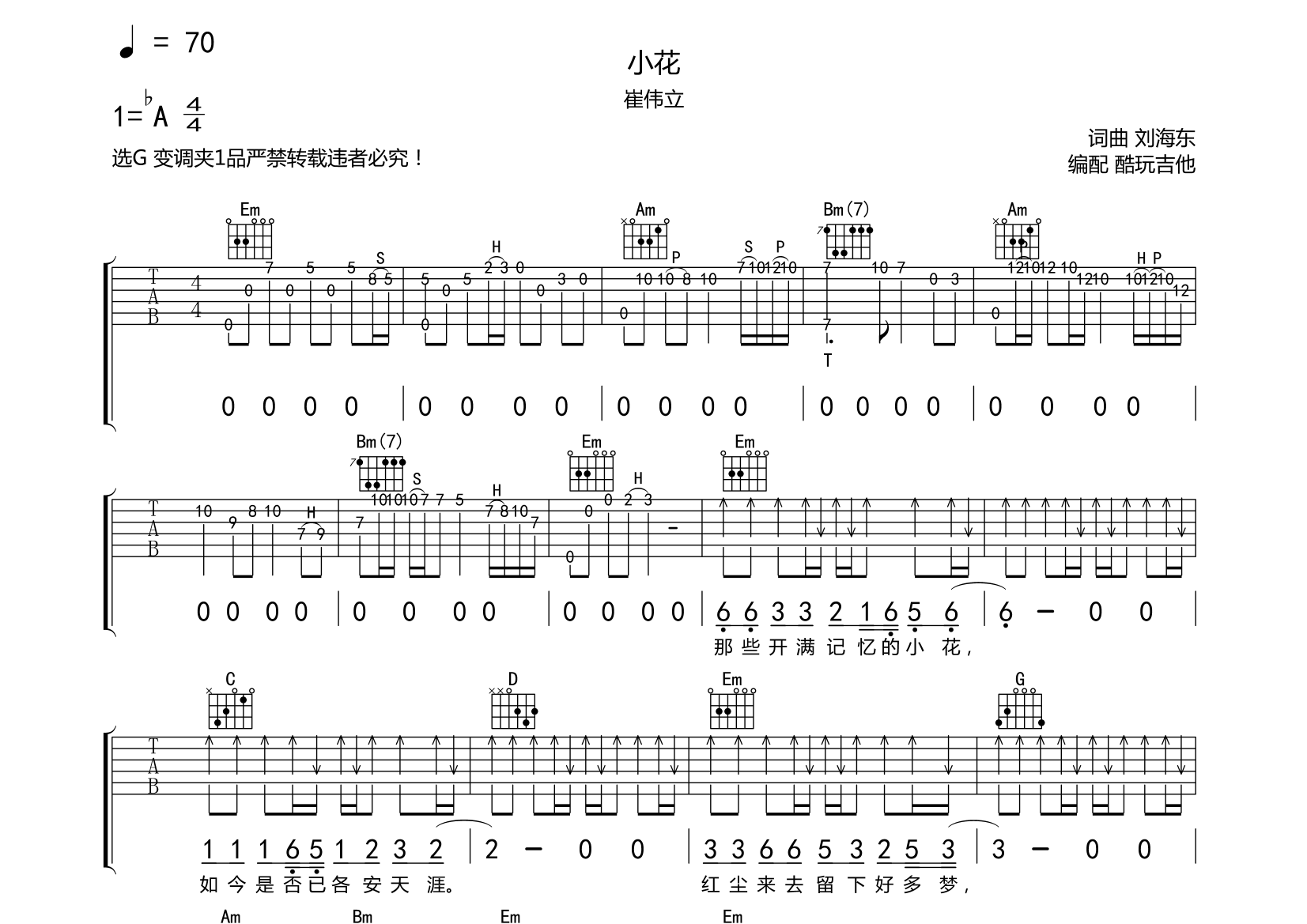 小花吉他谱(图片谱,弹唱)_蓝海(崔伟立)