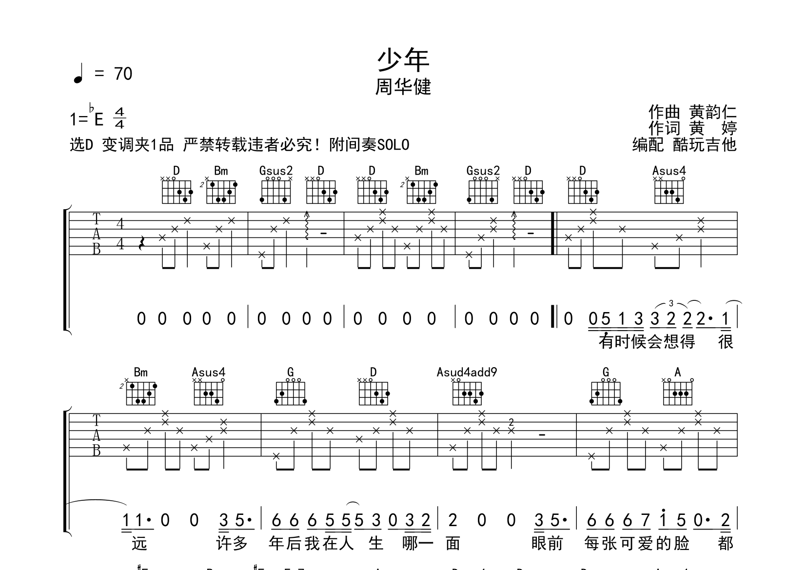 葫芦丝c调曲谱少年图片