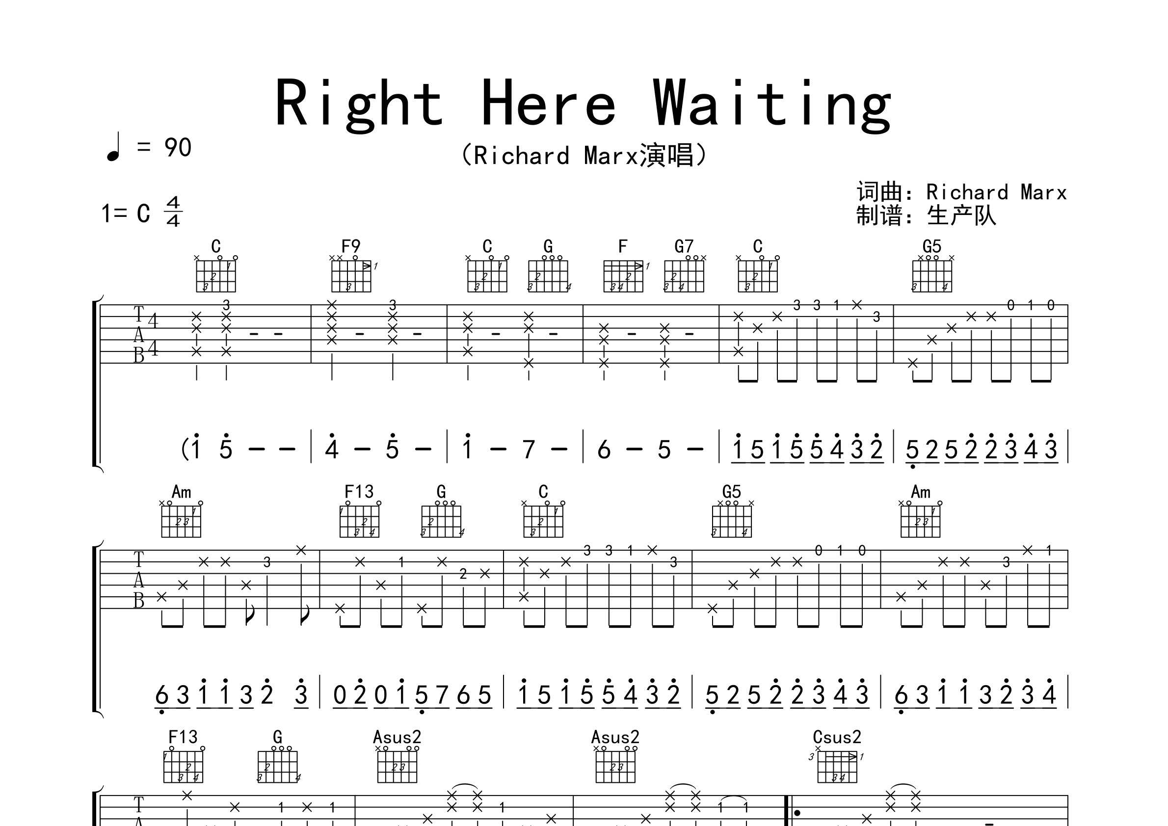 right here waiting(原版吉他谱) 【欧美金曲】