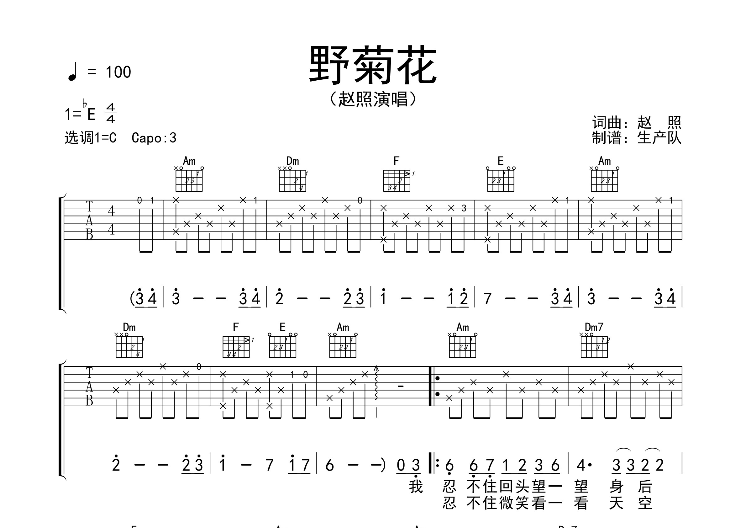 野菊花(原版吉他谱) 【新歌速递】