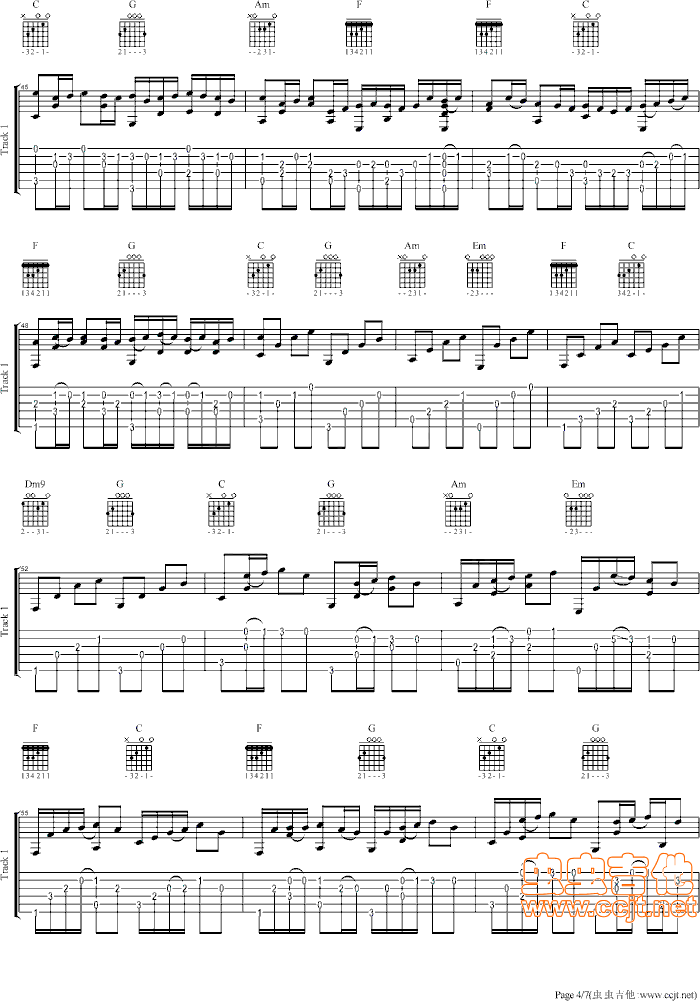 卡农吉他谱(图片谱,指弹,简单版)_群星(Various Artists)_4.gif