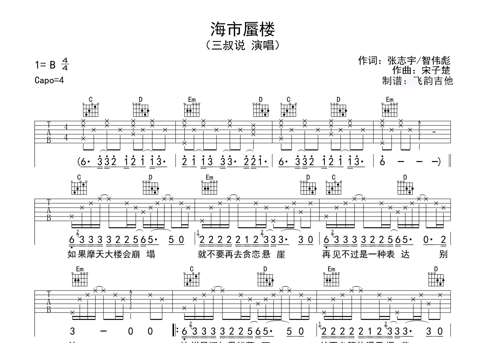 海市蜃楼吉他指弹谱图片