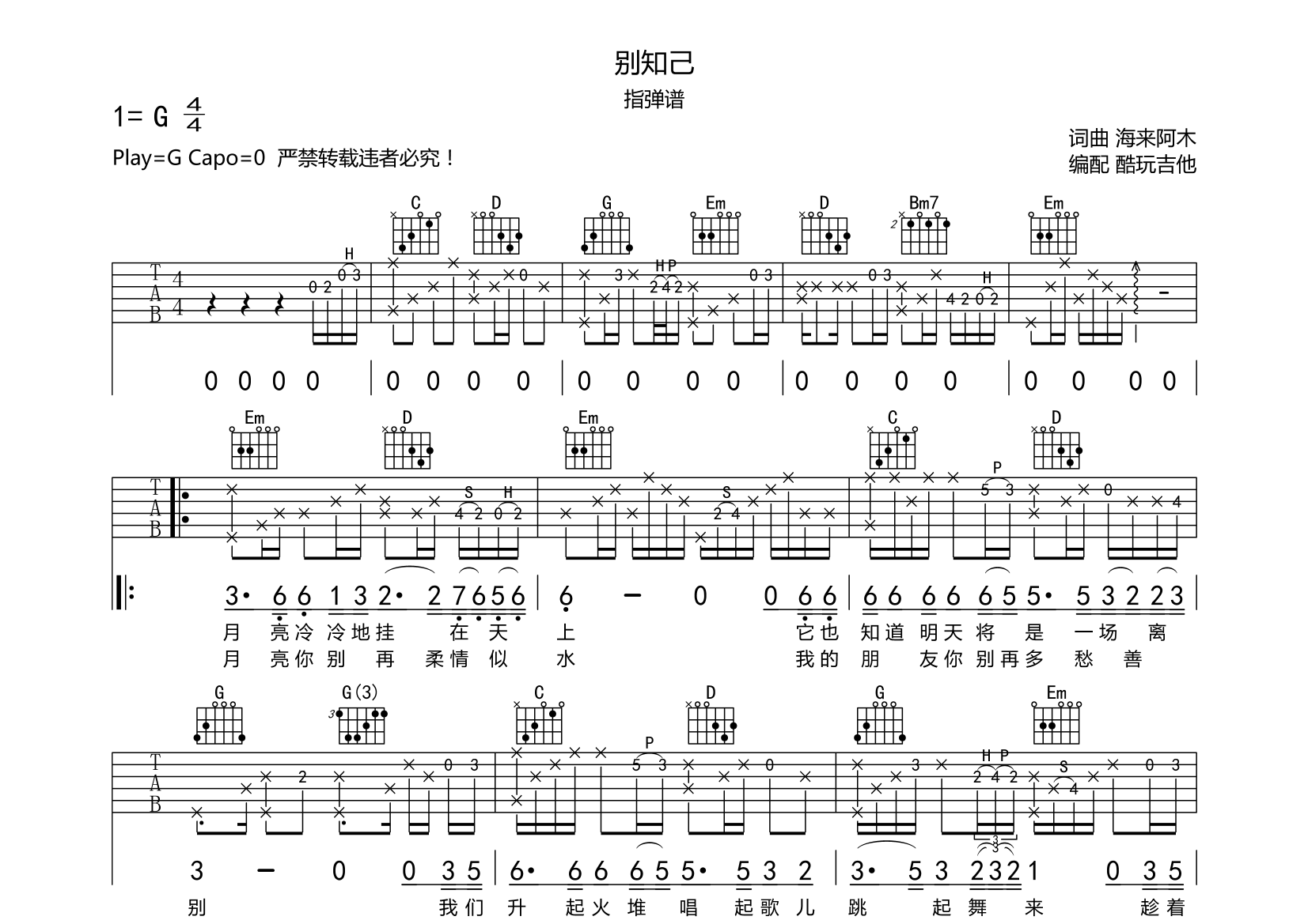 别知己前奏吉他教学图片