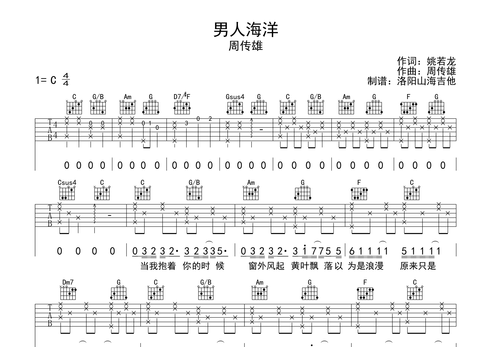 男人海洋吉他谱(图片谱,原版,弹唱,吉他谱)_周传雄(小刚)