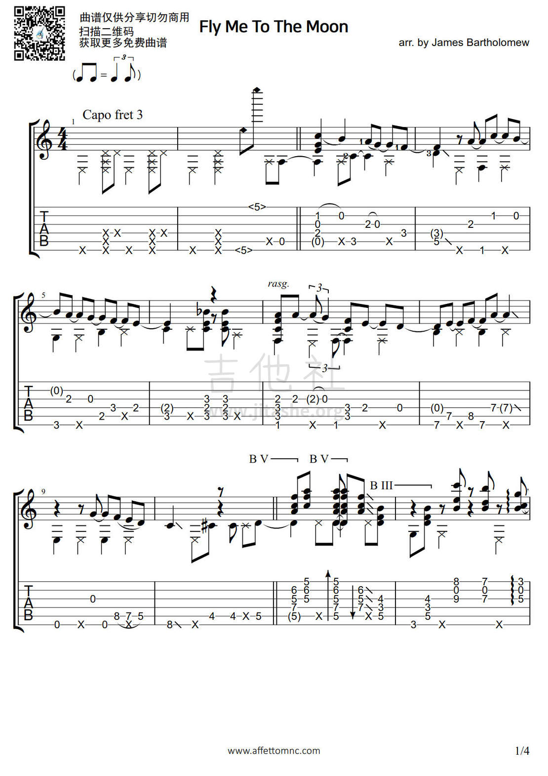 Fly Me To The Moon吉他谱(图片谱,指弹,经典)_James Bartholomew_《Fly Me To The Moon》- James Bartholome.jpg