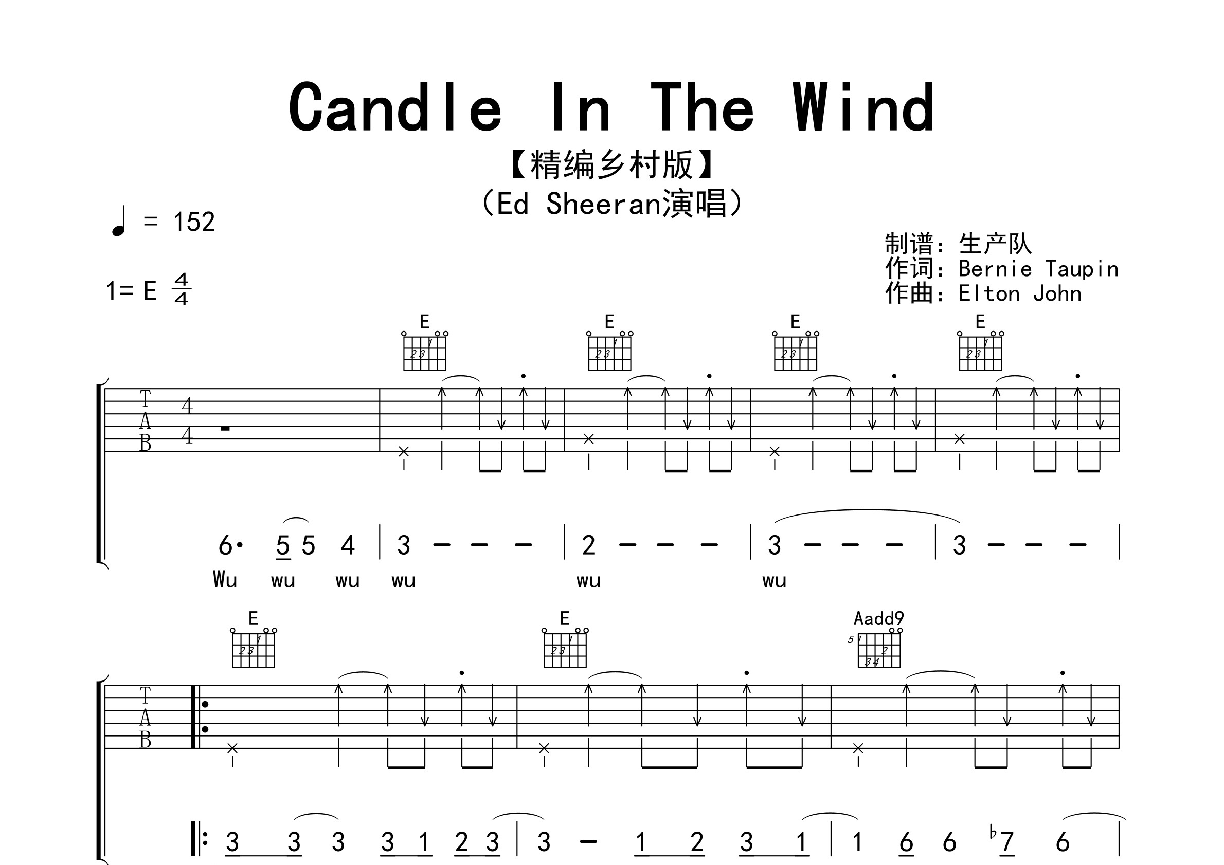 candle in the wind(精编乡村版)【欧美金曲】吉他谱(图片谱,精编版