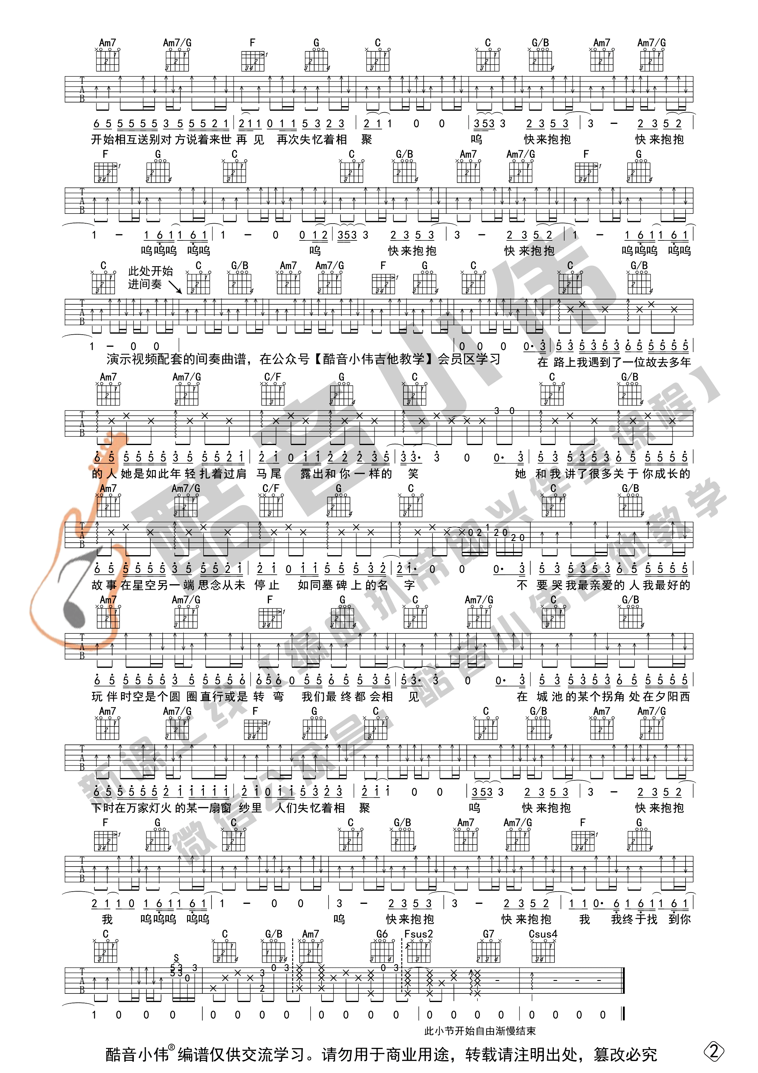 我记得（吉他谱C调中级版原版 带演示及教学酷音小伟吉他教学）吉他谱(图片谱,我记得,吉他谱,赵雷)_赵雷(雷子)_我记得-中级版02-修改.gif