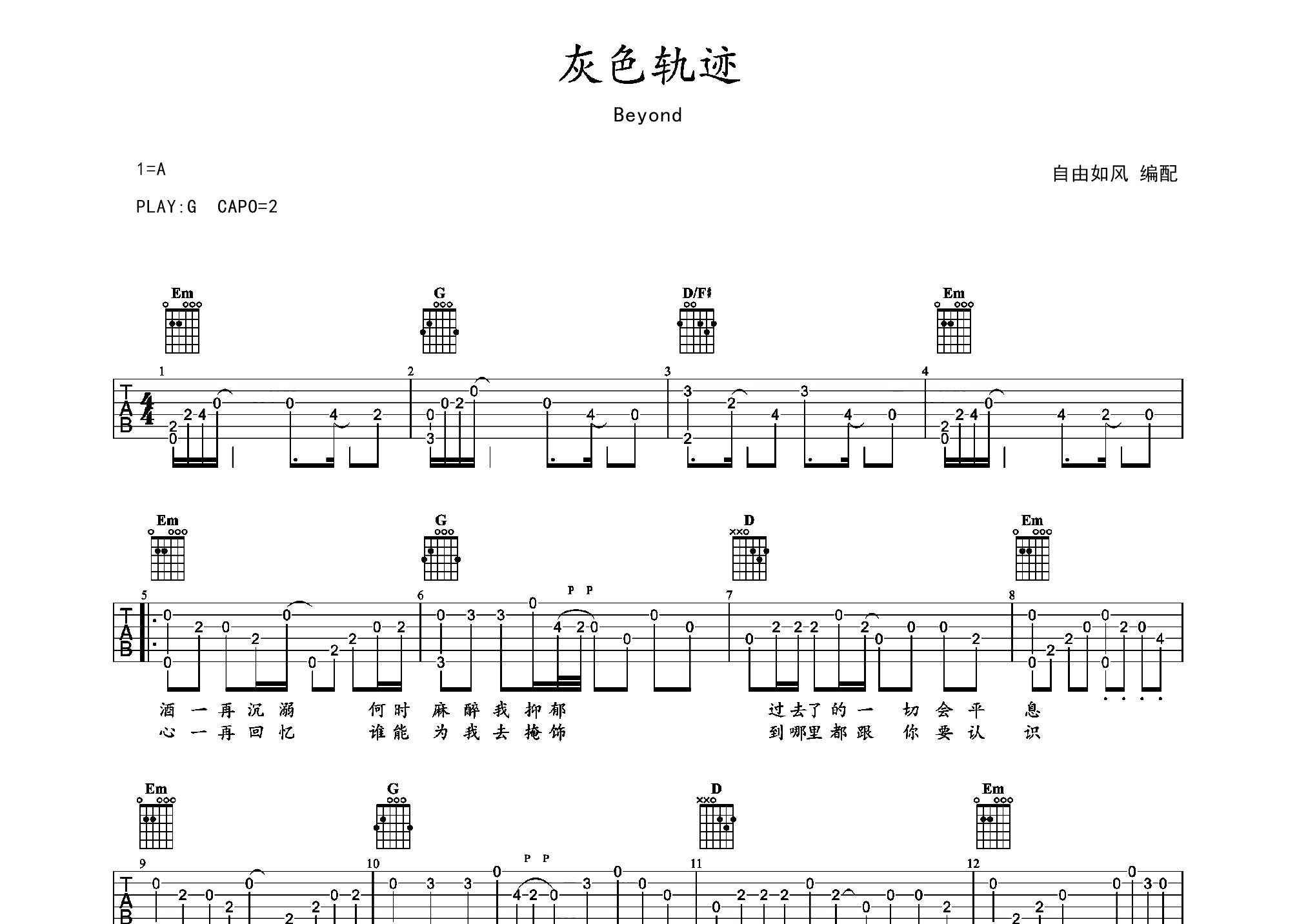 吉他谱(图片谱,指弹)