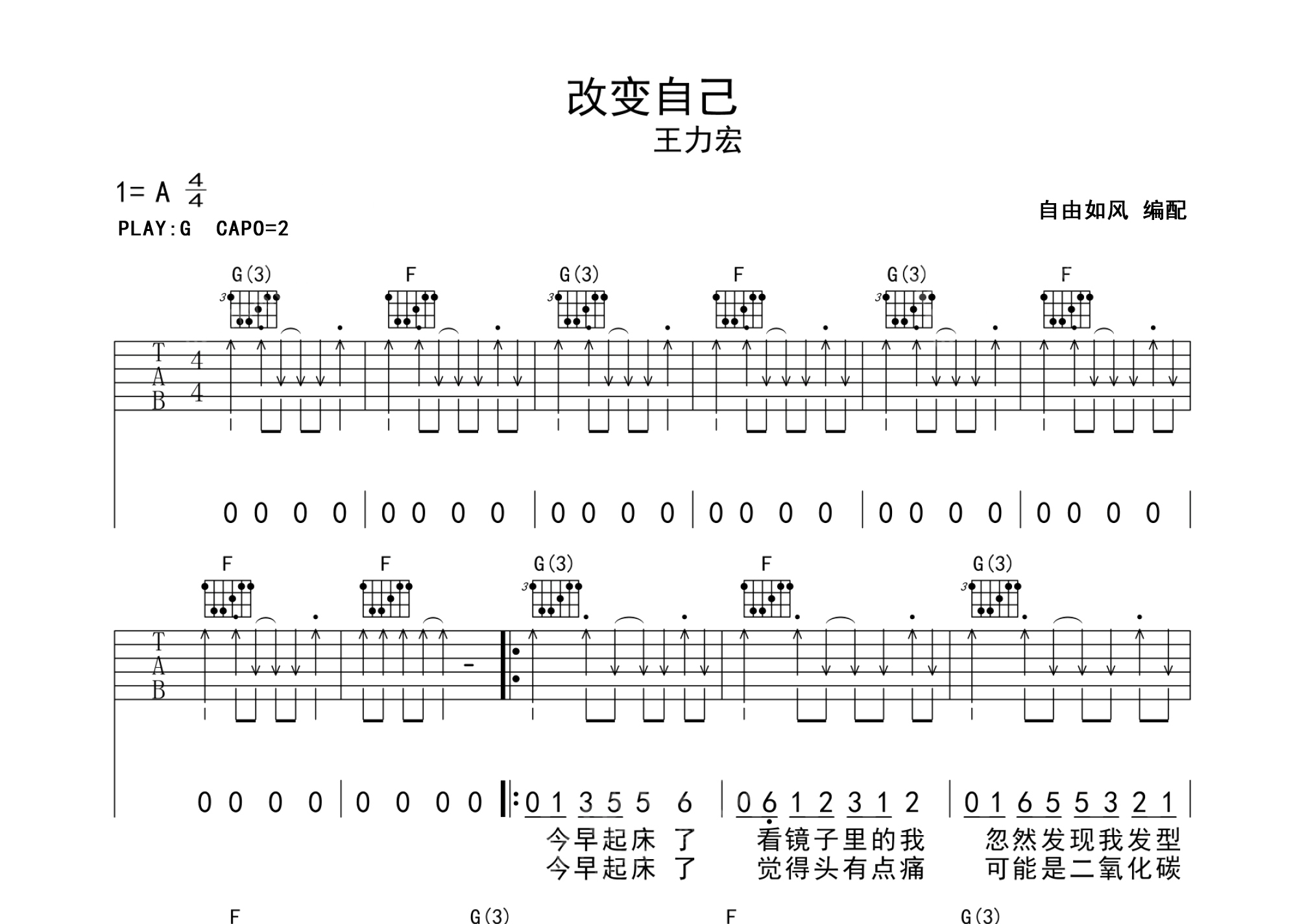 改变自己吉他谱原版图片