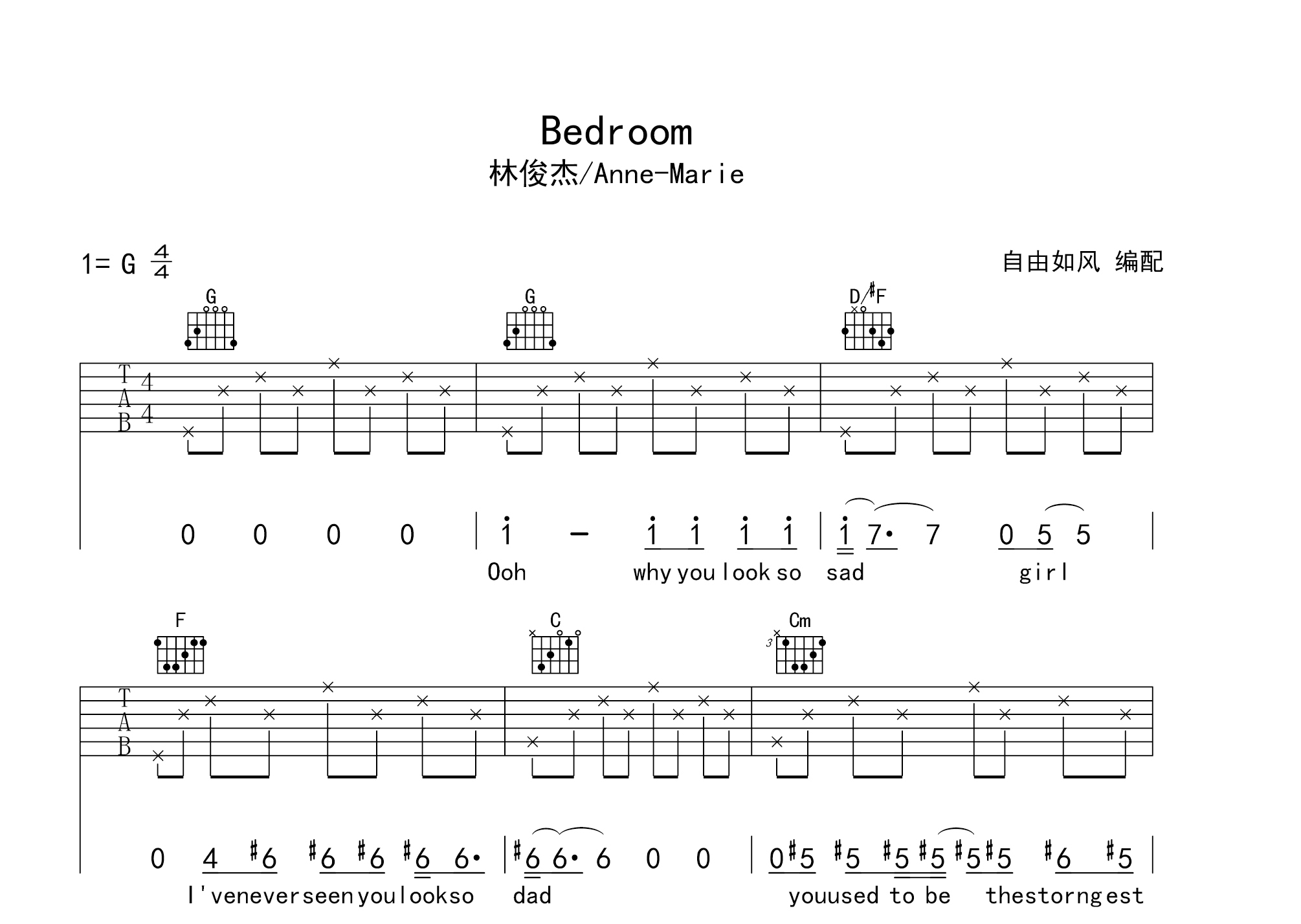 bedroom (弹唱谱)吉他谱(图片谱,弹唱)_林俊杰(jj)