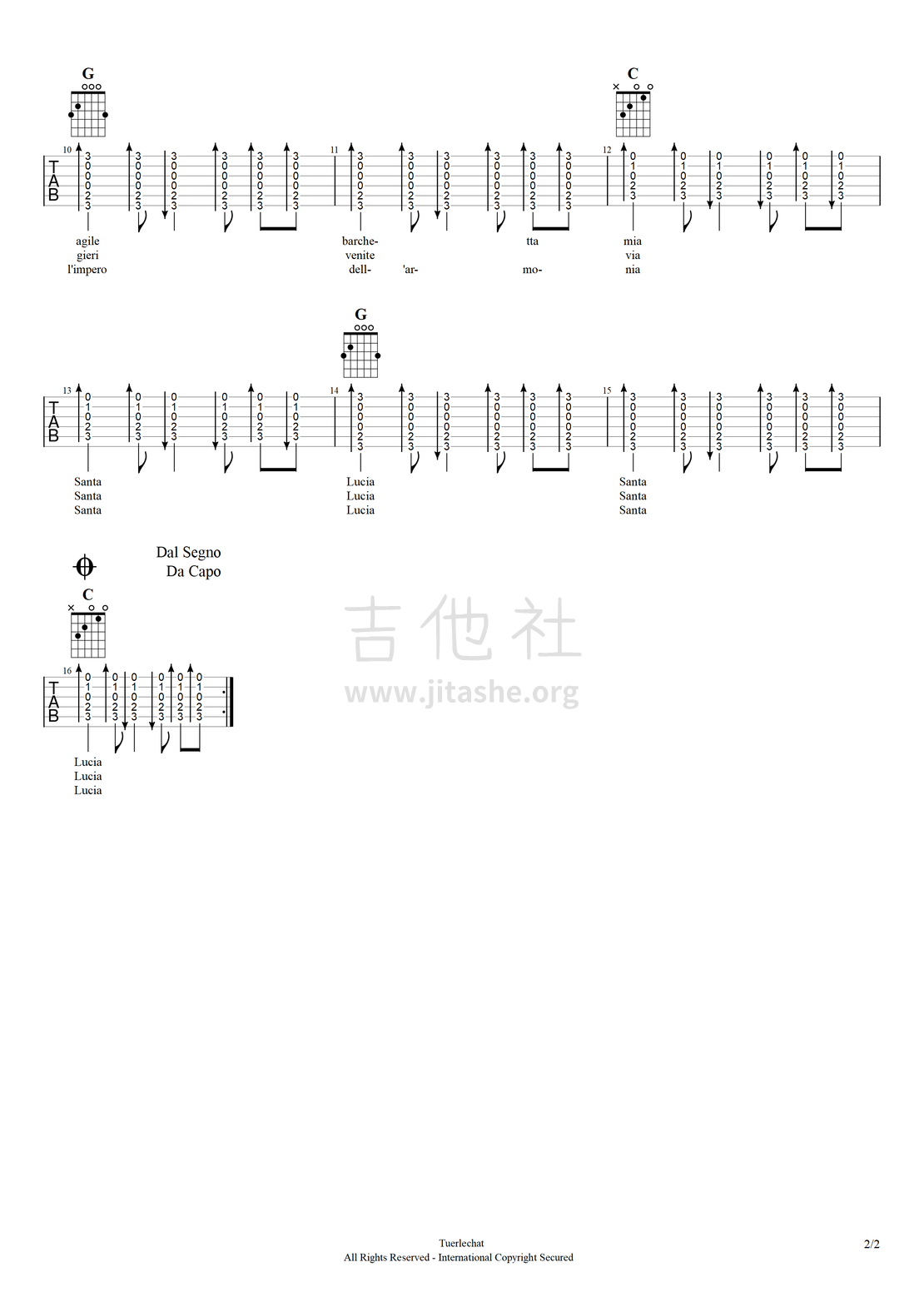 Santa Lucia（桑塔露琪亚）吉他谱(图片谱,弹唱,扫弦)_Famiglia Amica Valenza_桑塔露琪亚#2.png