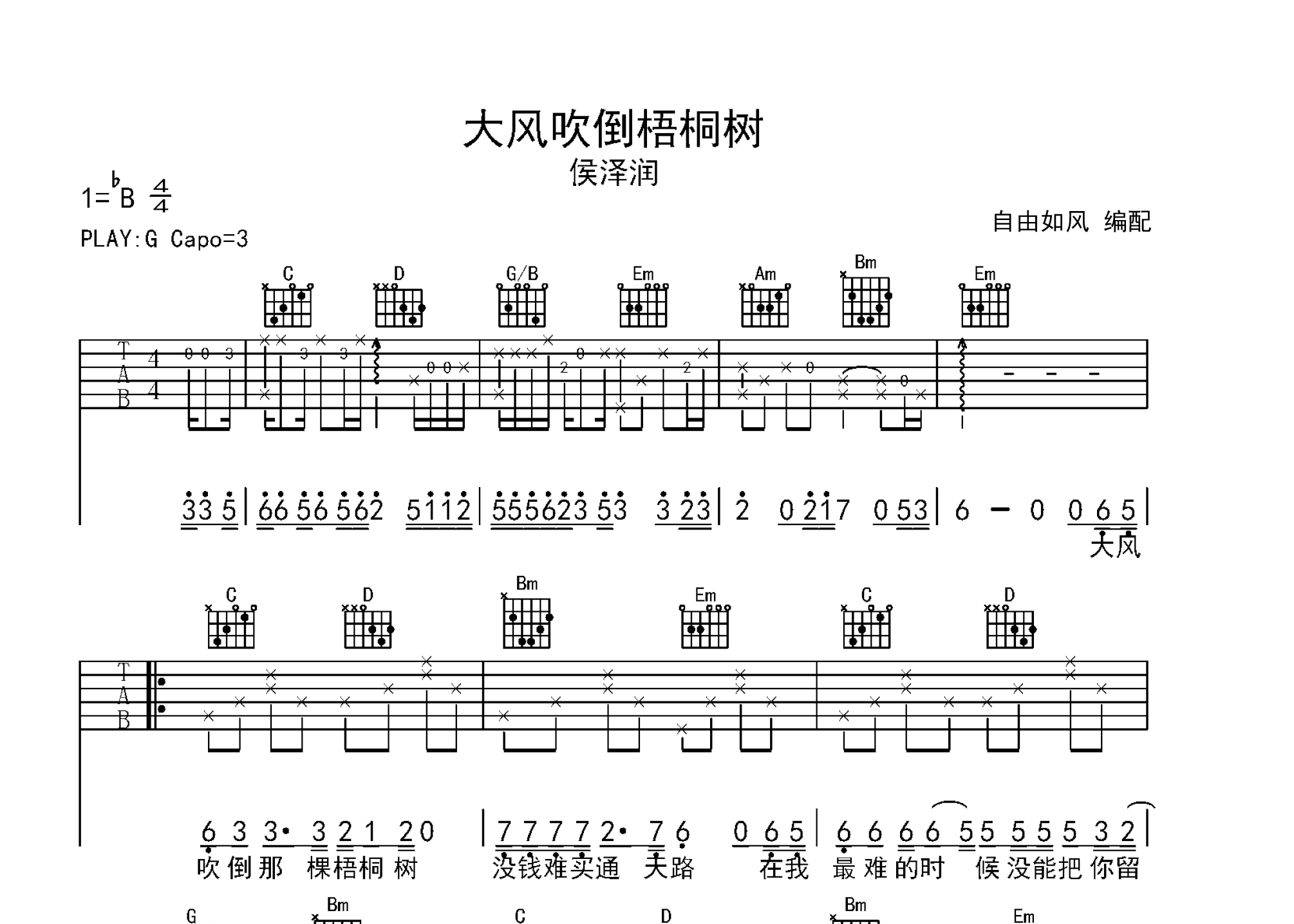 梧桐树吉他谱图片