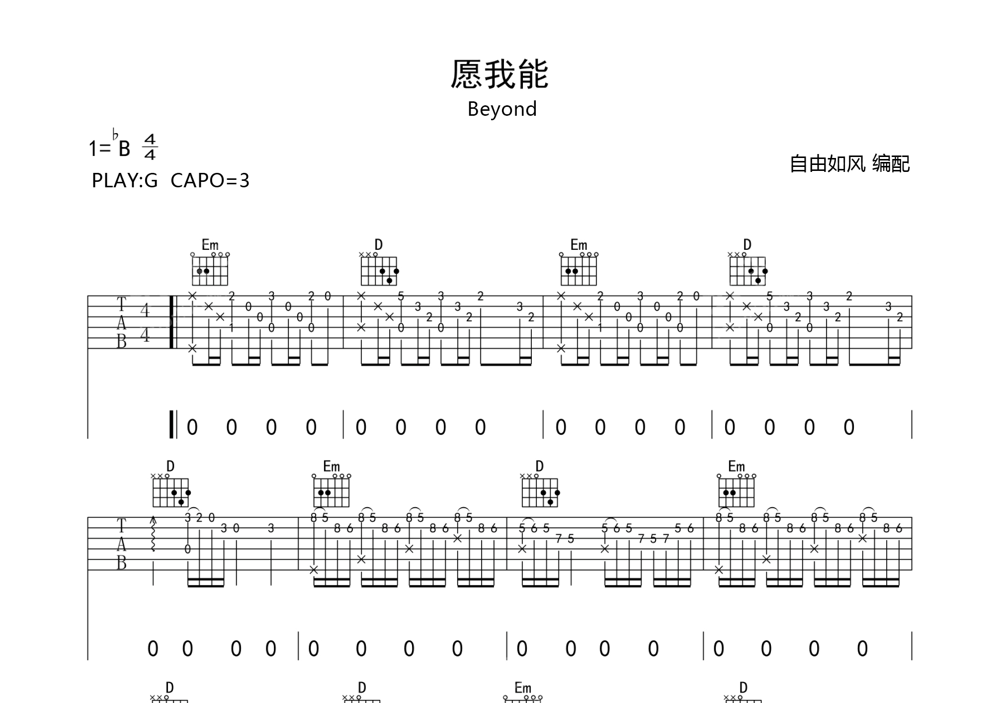 愿我能吉他谱原版前奏图片