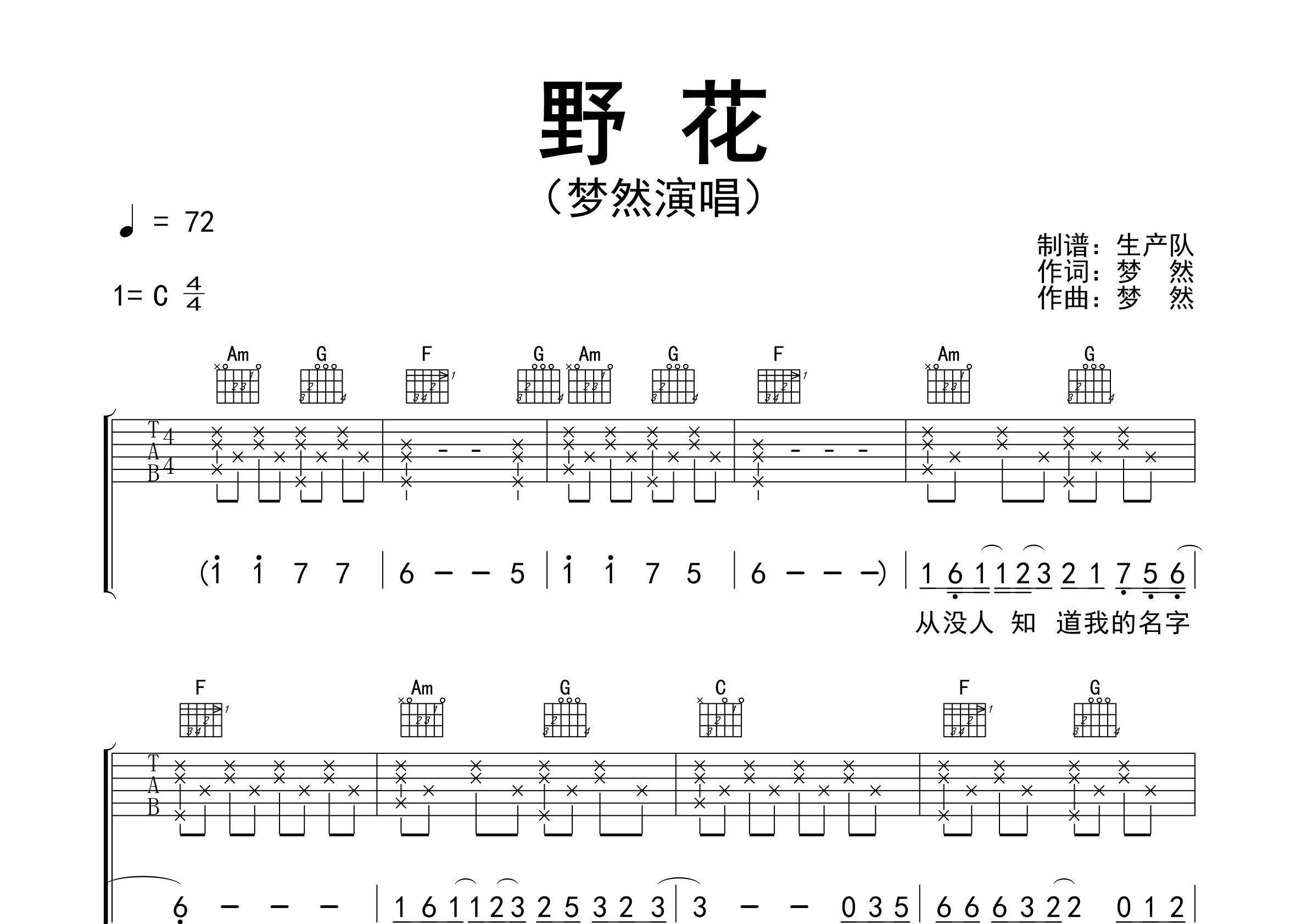 野花(原版吉他谱)