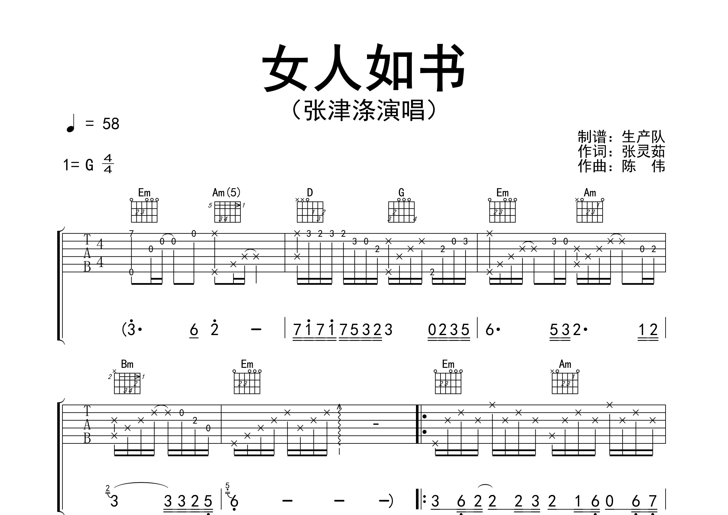 女人如书(原版吉他谱)【怀旧经典】