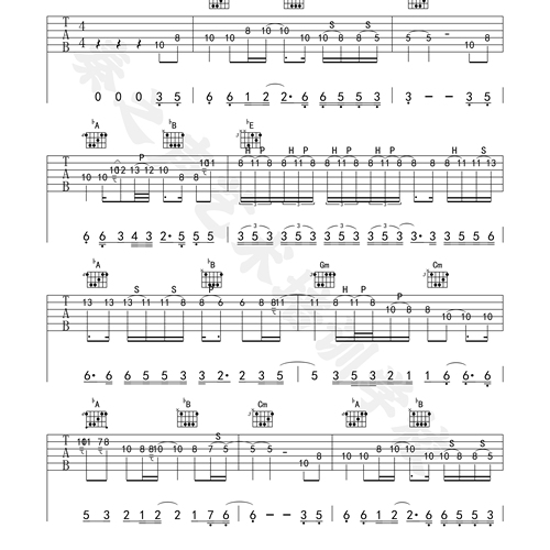 乌兰巴托的夜吉他谱_前奏独奏指弹六线谱