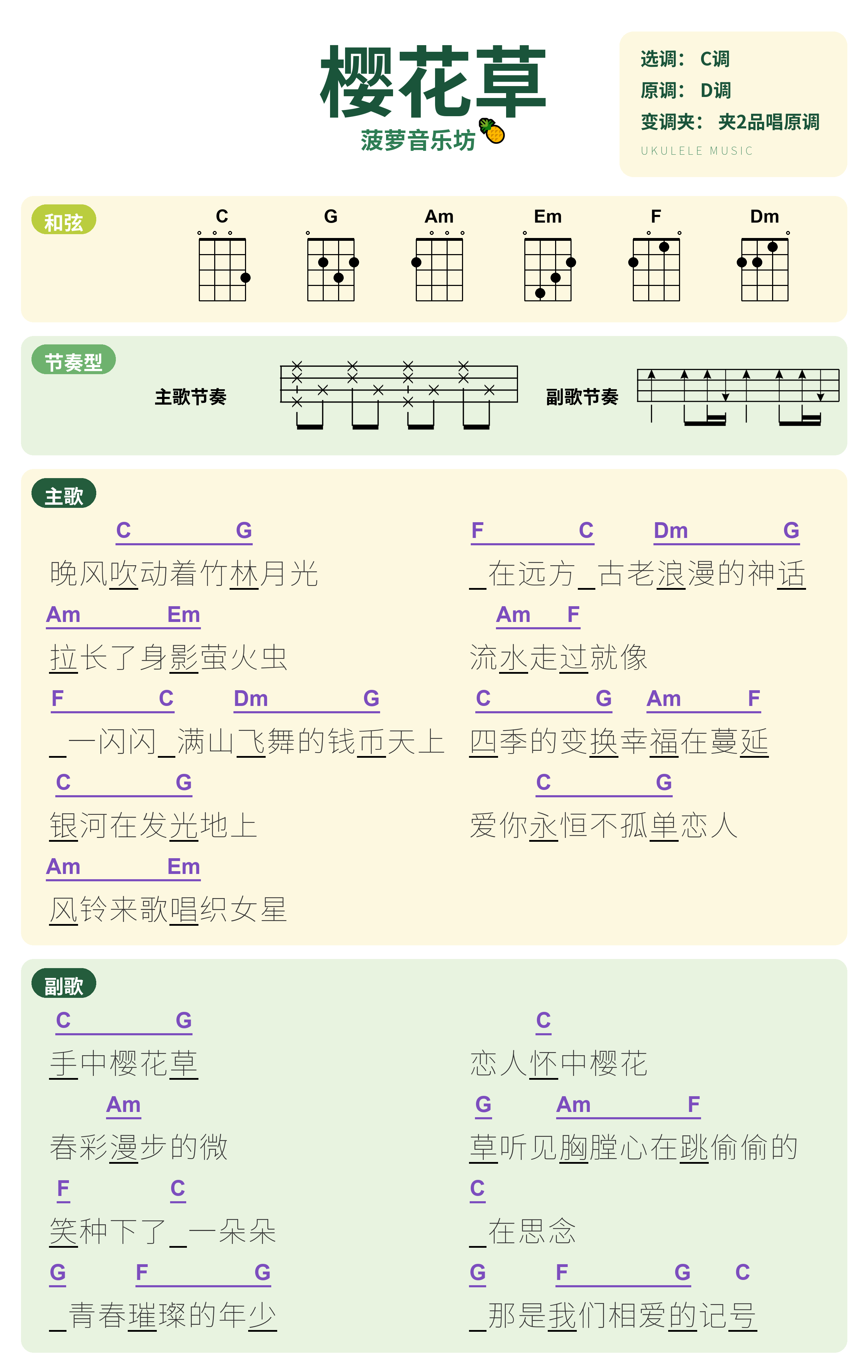 《樱花草》｜青春回忆杀・尤克里里弹唱谱吉他谱(图片谱,尤克里里,弹唱,简单版)_Sweety_樱花草_和弦谱.png