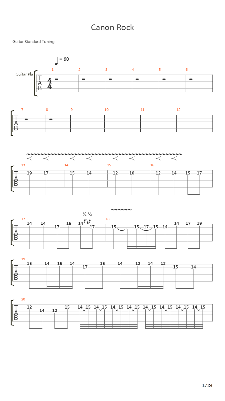 卡农 摇滚版（Canon Rock）吉他谱