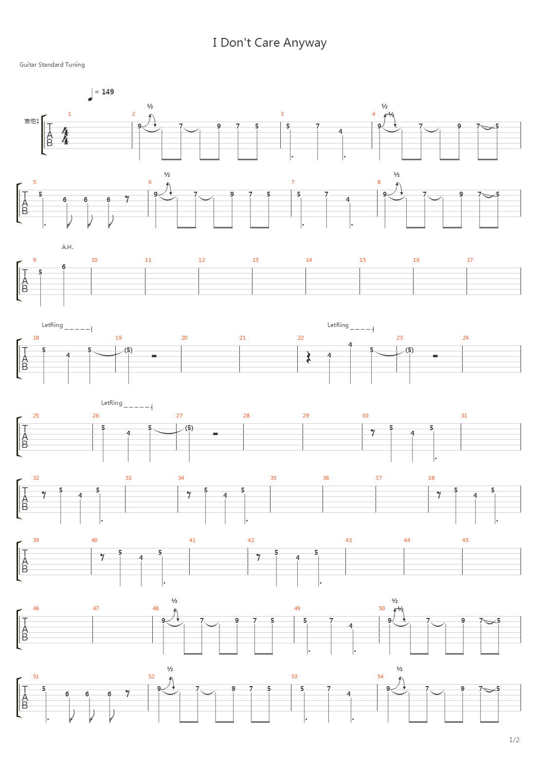 I Don't Care Anyway吉他谱