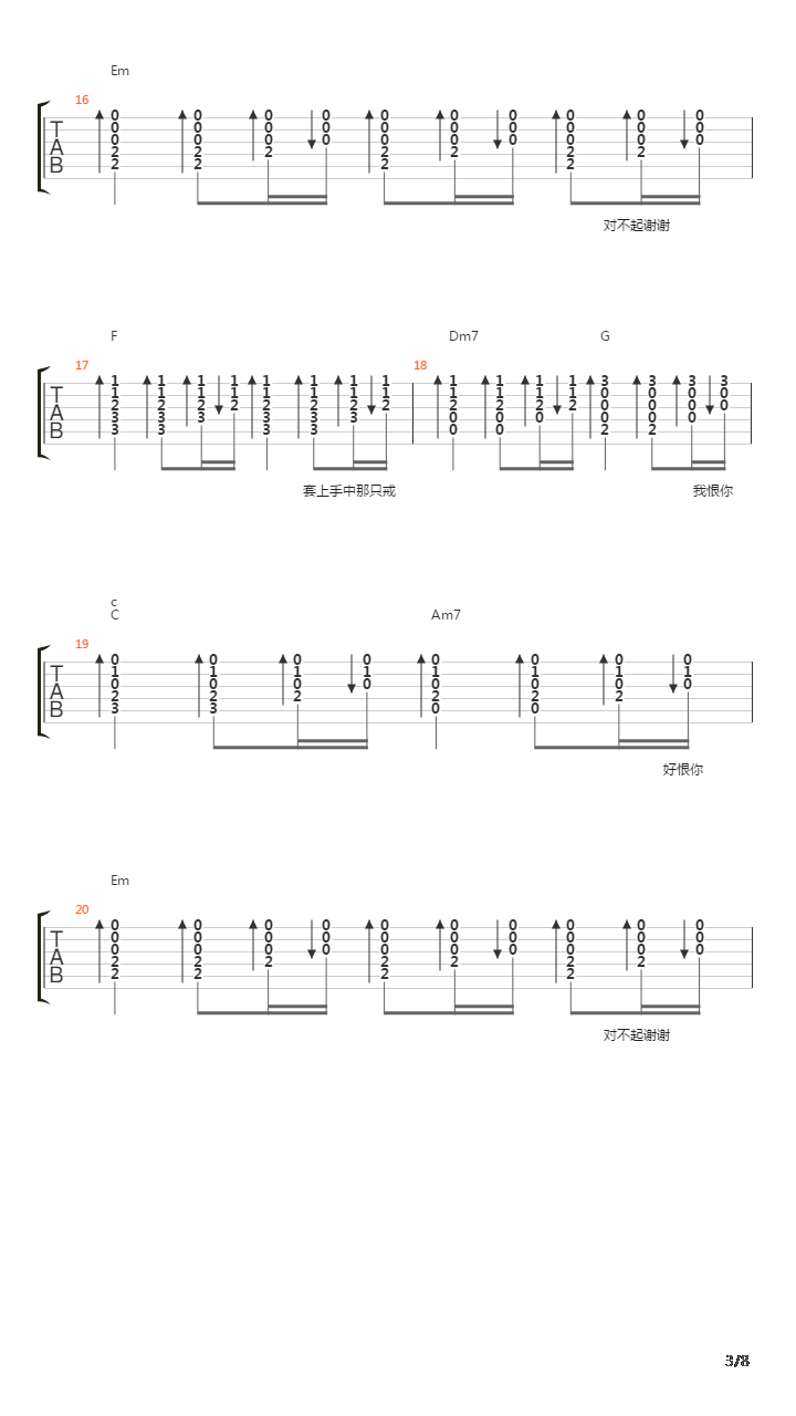 对不起谢谢吉他谱