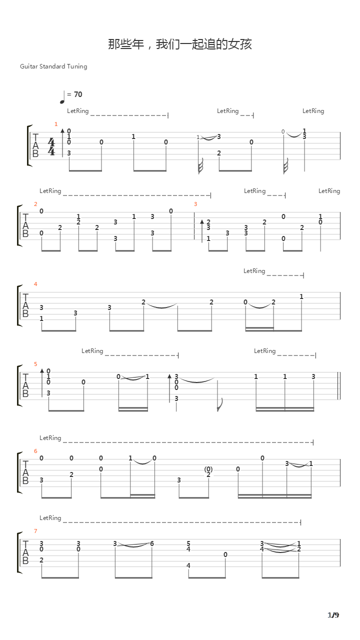 那些年，我们一起追的女孩吉他谱