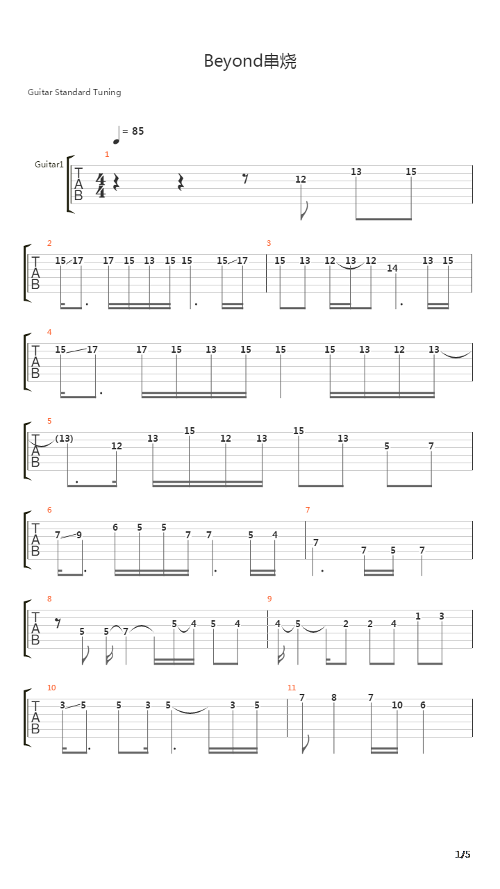 Beyond串烧吉他谱