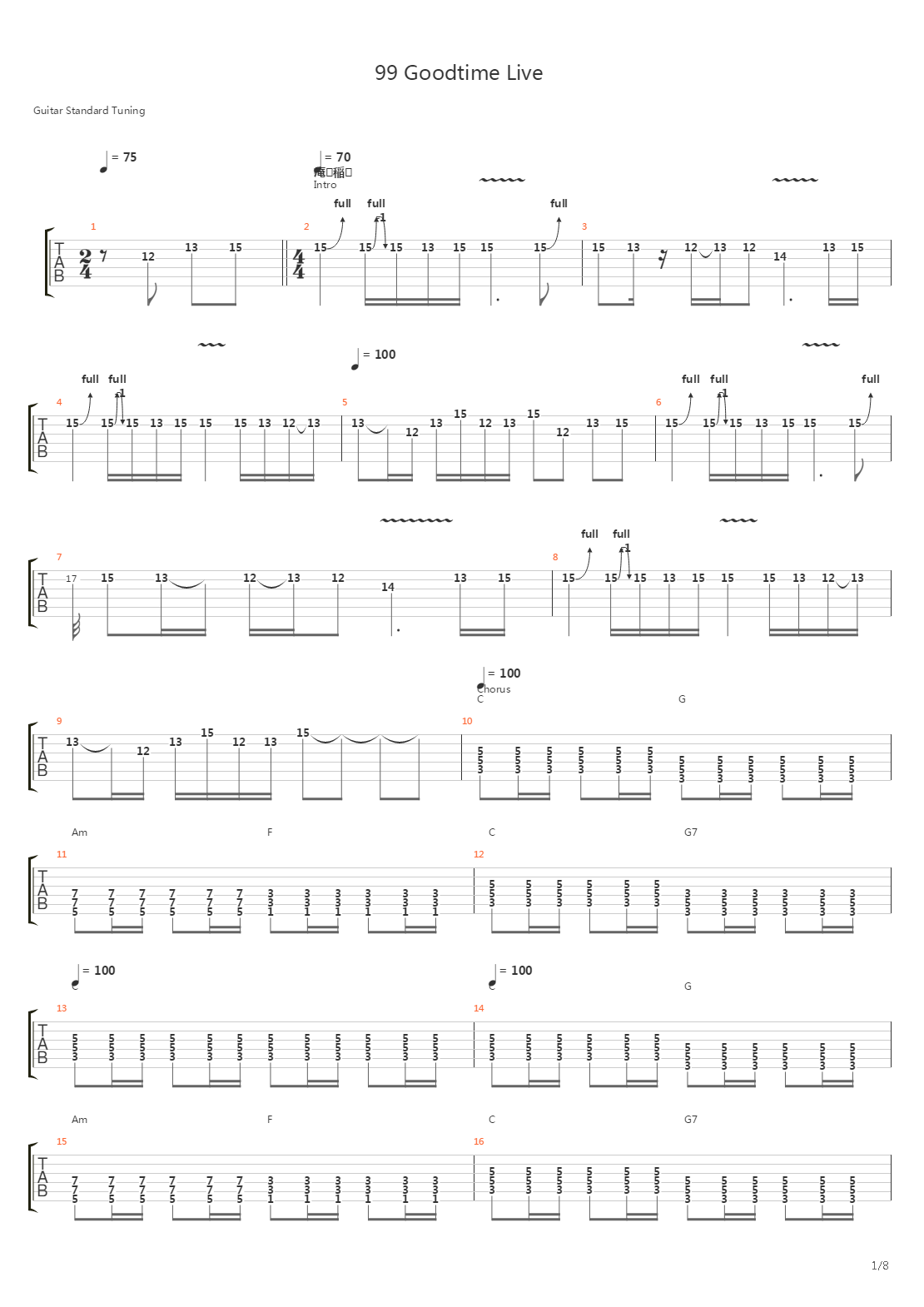 99 Goodtime Live吉他谱