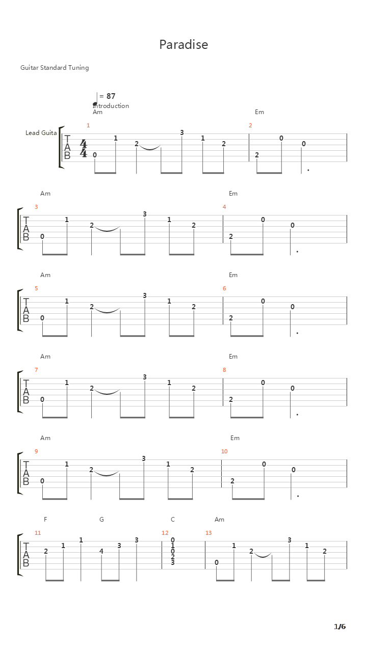 Paradise吉他谱