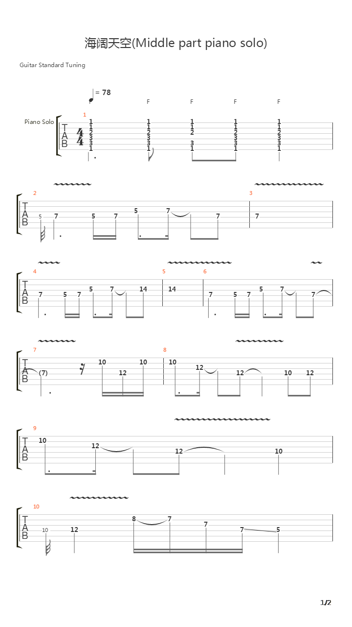 海阔天空吉他谱