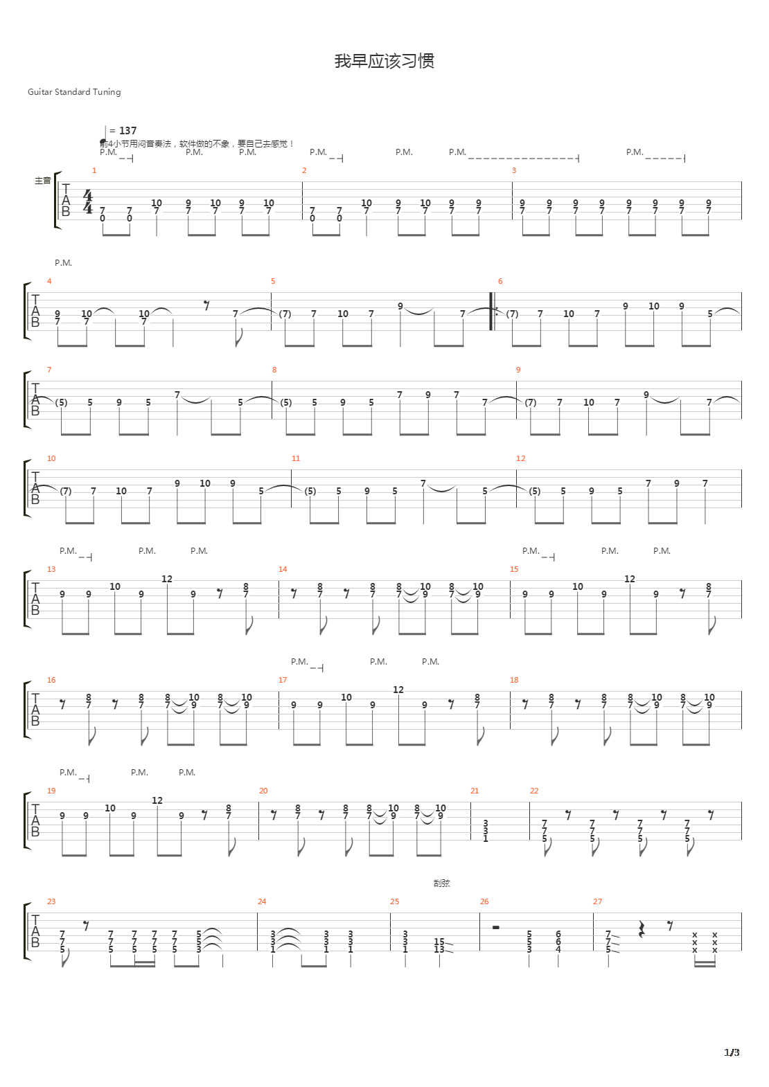 我早应该习惯吉他谱