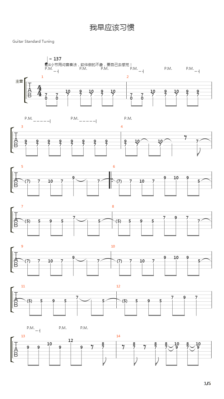 我早应该习惯吉他谱