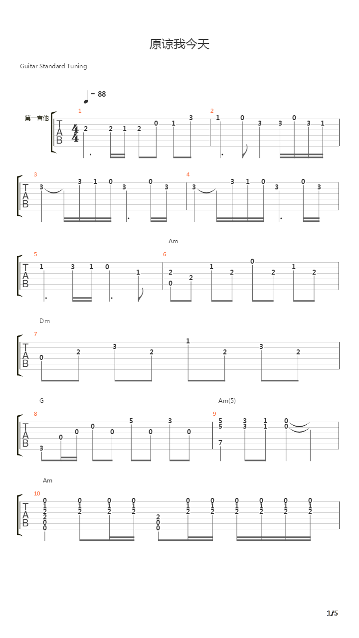 原谅我今天吉他谱
