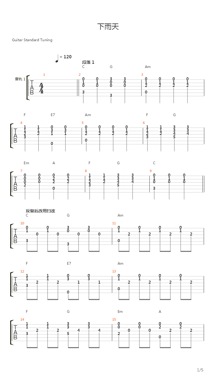 下雨天吉他谱