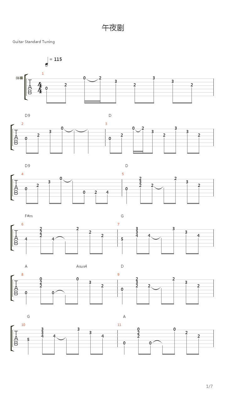 午夜剧吉他谱