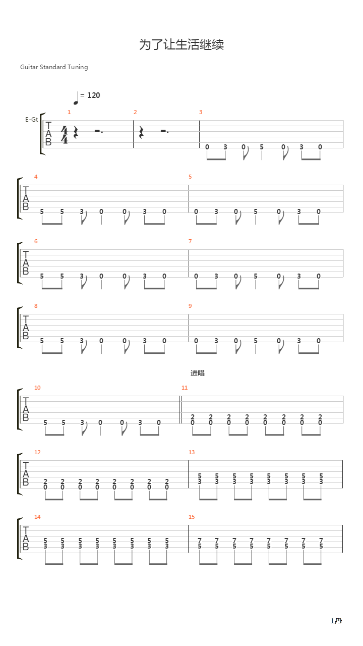 为了让生活继续吉他谱