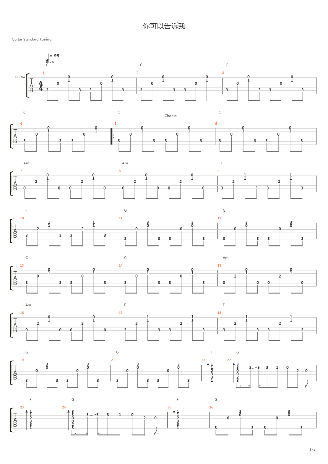 你可以告诉我(你还爱谁)吉他谱