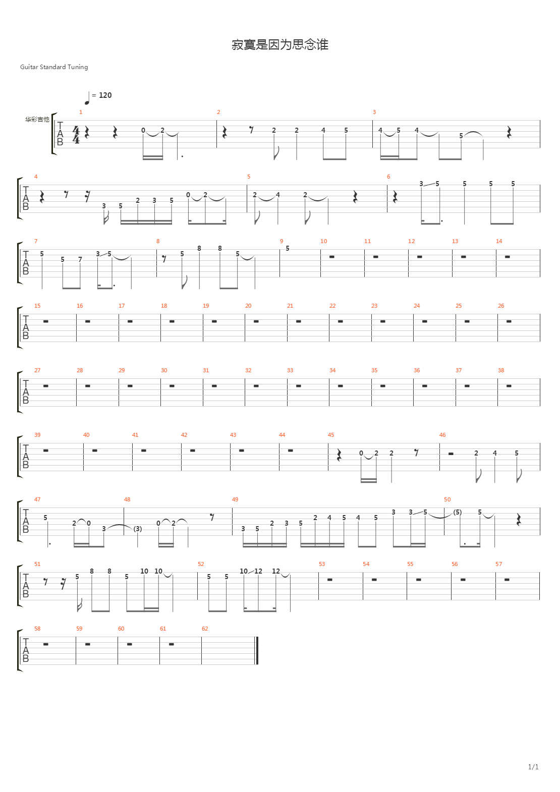 寂寞是因为思念谁吉他谱