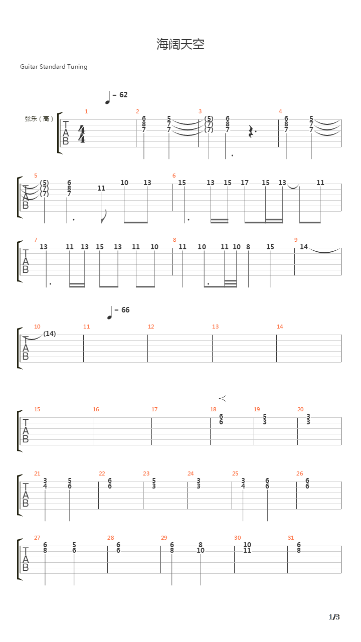 海阔天空吉他谱